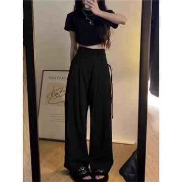 AYILN梨形身材西裝褲女大碼胖妹妹mm設計高腰寬松垂感直筒闊腿褲