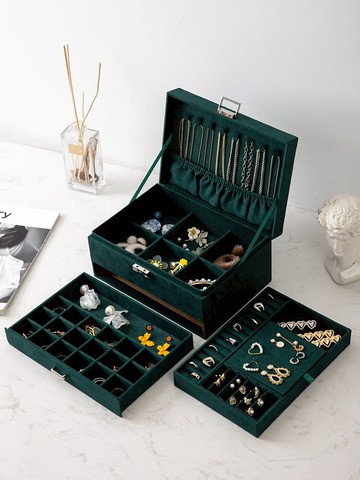 首飾盒內隔絨網紅大容量ins風復古帶鎖高檔耳環耳飾項鏈戒指飾品