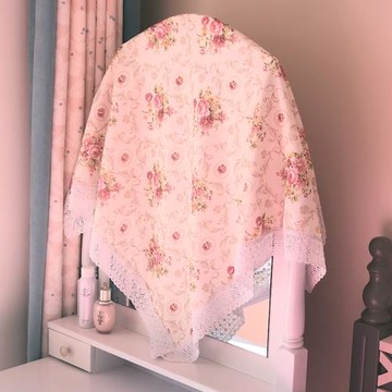 臥室梳妝臺鏡子防塵布布藝蕾絲家用擋鏡子蓋巾布歐式鏡面遮光簾子