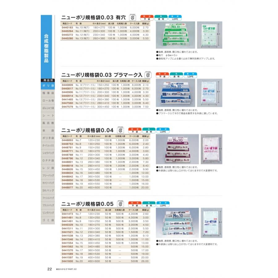 ニューポリ袋　0.04mm　No.16　100枚　平袋　透明　LDPE　0448834　福助工業