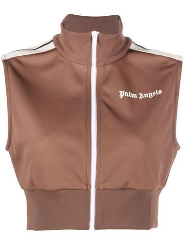 Palm Angels - logo-print cropped track vest - women - Polyester - M - 6001 BROWN WHITE