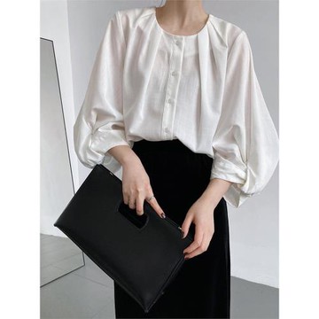 燈籠袖棉麻白色襯衫女設計感小眾2025秋裝新款七分袖別致茶系上衣