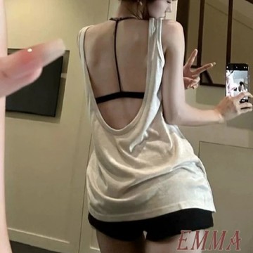 夏季胖MM大尺碼 寬鬆顯瘦性感露背休閒百搭無袖吊帶背心女 ins 寬肩背心 內搭背心 無袖背心 大碼背心 吊帶背心 內搭