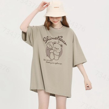 【🚀當天出！】韓系🌷小熊印花短袖 加大碼寬鬆衣服 下半身失蹤 夏季流行上衣 oversize風 短板上衣 女tee t恤