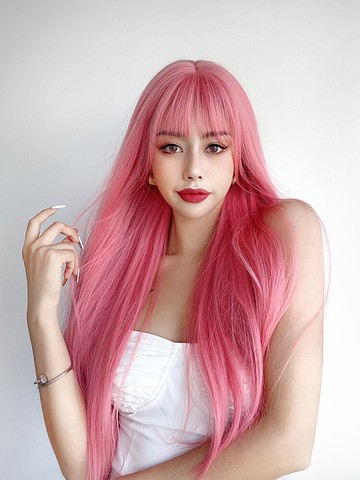 假髮套 假發女長直發淺粉色lolita齊腰長發蓬松逼真cos假毛自然全頭套式 交換禮物