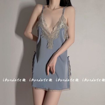 ifundate:新款寬松睡衣開衫女 純色蕾絲系帶睡袍新娘晨袍家居服套