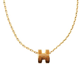 HERMES 愛馬仕 棕色琺瑯 金色鍍金 H POP NECKLACE 項鍊 【二手名牌BRAND OFF】