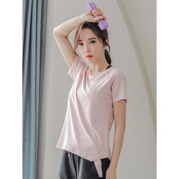 瑜伽服女2025新款晨跑步運動服套裝網紅速干t恤寬松健身上衣短袖