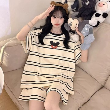 ✨台灣出貨✨夏季睡衣女短袖家居服短褲可愛卡通甜美套裝簡約可外穿加大碼寬松