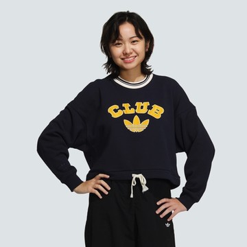 ADIDAS ORIGINALS 愛迪達 阿迪達斯 三葉草 女長袖上衣-深藍色 VRCT CREW W2-JD6374