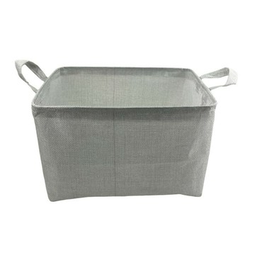 仿棉麻摺疊提把收納籃-純色-灰色