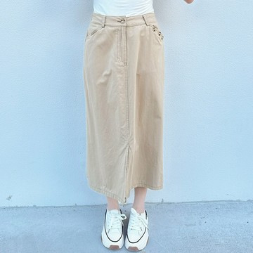 花木馬日系女裝後鬆緊腰前開岔長裙