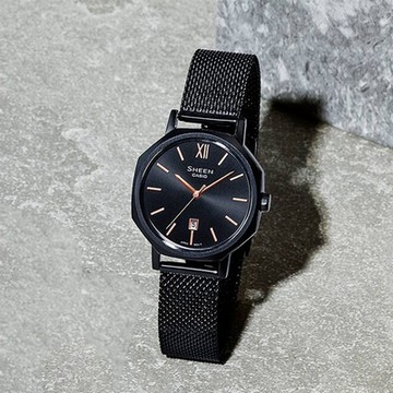 CASIO 卡西歐 SHEEN 八角形米蘭帶女錶 1212購物節 送禮推薦-靜謐黑 SHE-4554BM-1A