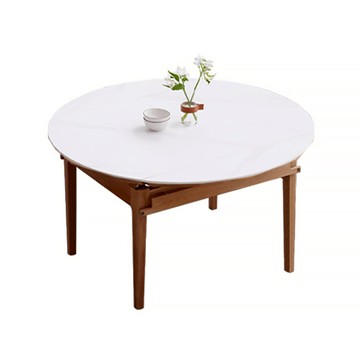 hoi!源氏木語雲岩橡木實木胡桃色岩板摺疊圓型餐桌1.3M H54R04