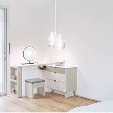 文創集 科蕭4尺岩板可伸縮LED鏡面鏡台/化妝台組合(含可收納化妝椅)-120x40x131-cm免組