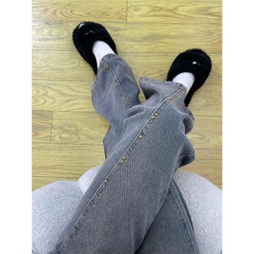 復古高腰顯瘦闊腿牛仔褲女秋冬大碼胖mm遮胯梨型身材不貼腿喇叭褲