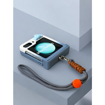 三星z flip6手機殼可愛小象高級灰白漸變手提掛繩鏈條防摔zflip5保護殼翻蓋全包鉸鏈zflip34時尚新款保護套