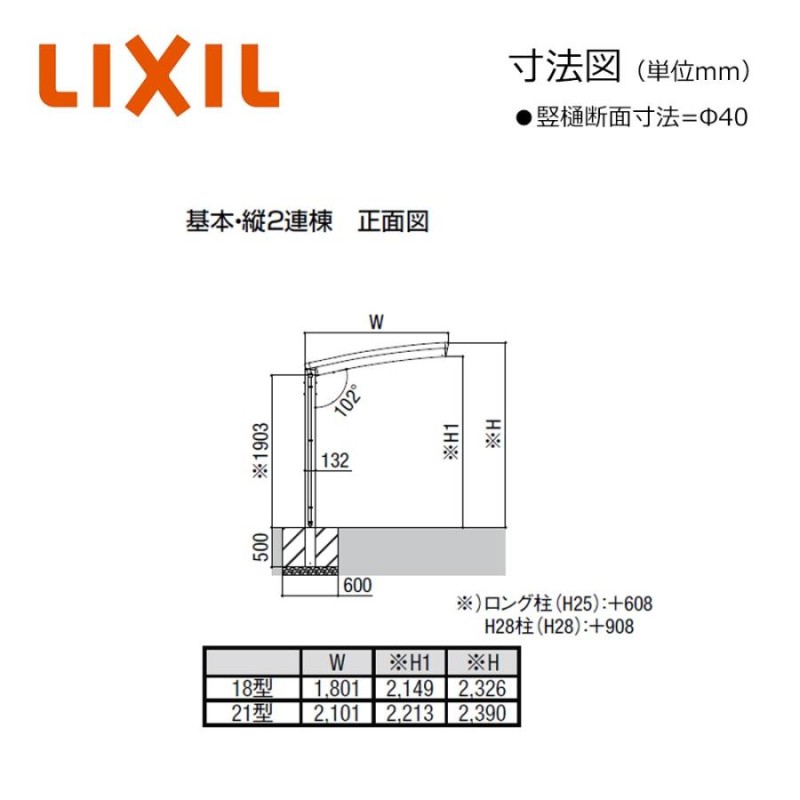 LIXIL ネスカ R ミニ 縦2連棟18-50型 W1801×L9922 ロング柱H25 熱線遮断FRP板DRタイプ屋根材 サイクルポート  LIXIL