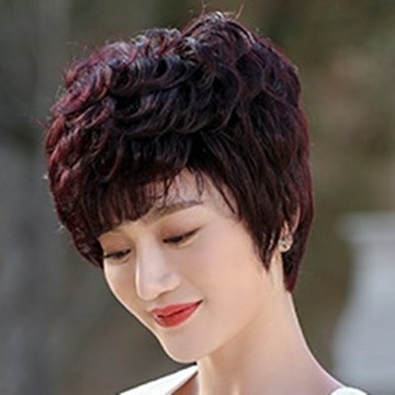 現貨+預購 女短假髮真髮透氣假髮片輕量假髮免打理隱形增髮整頂假髮-蓬鬆短捲髮熟齡女配件2色74dj70【獨家進口】【米蘭精品】