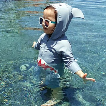 韓國兒童泳衣連體鯊魚可愛男童女童小童寶寶泳衣防曬長袖速干嬰兒