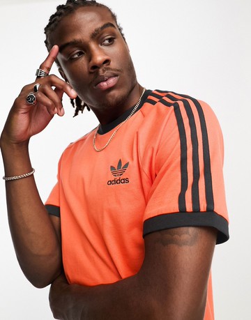 adidas Originals 3 stripe tee in impact orange