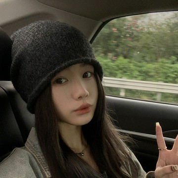 含羊毛混紡針織帽子女冬季日系百搭毛線帽大頭圍堆堆帽顯臉小冷帽