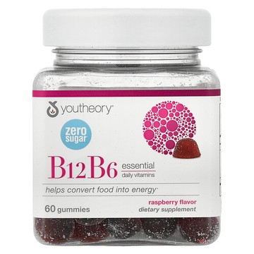 Youtheory, 維生素 B12 和 B6 軟糖，樹莓味，60 粒軟糖