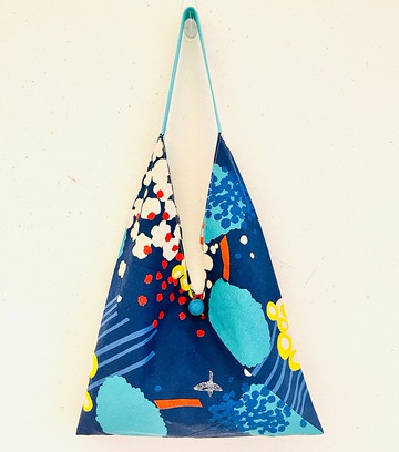 暢銷款現貨/日式粽形側背包/兩面用藍色大圓