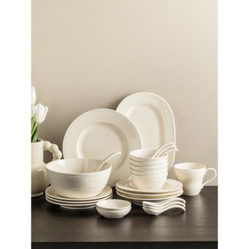 (免運)釉下彩法式高顏值碗碟套裝家用簡約陶瓷珠點餐具碗盤喬遷新居送禮