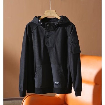 美式休閑！秋冬新款復古機能工裝口袋阿美咔嘰男士連帽潮流衛衣