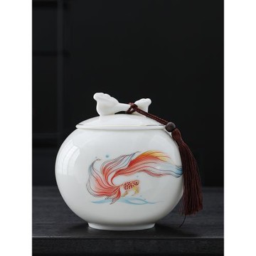 吉祥緣 陶瓷茶葉罐羊脂玉德化白瓷密封罐綠茶散茶盒存儲通用空罐