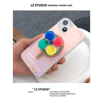 CASEGOOD 原創彩虹小風扇磁吸氣囊支架透明磁吸16手機殼15蘋果13鐳射適用iPhone14promax簡約創意個性保護套