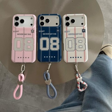 日韓蘋果17promax條紋15球衣08號iPhone16pro手機殼適用鏈條少女