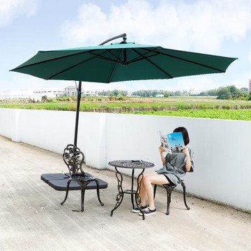 【LOGIS邏爵】庭院3米戶外遮陽傘+加寬水箱傘座組(卡其/綠色)  【J-300-4BX】