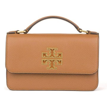 【TORY BURCH】雙T-LOGO皮革翻蓋兩用鍊包-焦糖