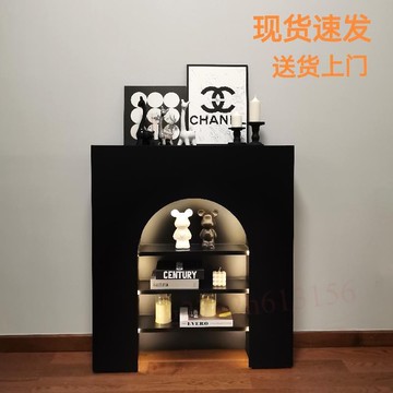 廠家特價✨法式壁爐裝飾櫃 黑色美式玄關櫃 直播間拍照背景櫃 客廳邊櫃 展示櫃 法式壁爐 置物架 展示櫃 壁爐櫃 儲物櫃