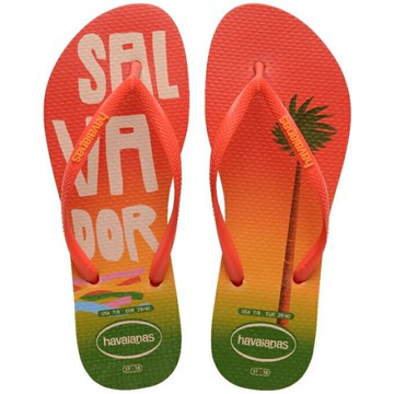 havaianas 哈瓦士 巴西人字拖 女款 slim postcard 橘紅 海灘鞋 拖鞋 夾腳拖【南風百貨】