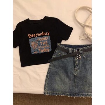 梨形身材復古氣質套裝夏裝新款女裝減齡遮肉短款上衣牛仔裙兩件套