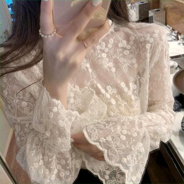 仙女上衣內搭蕾絲衫女秋冬新款洋氣網紗氣質小衫超仙打底長袖