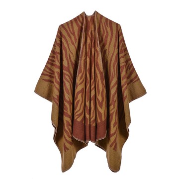 披肩仿羊絨斗蓬-拼色斑馬紋捲邊兩用女圍巾6色73we8【獨家進口】【米蘭精品】