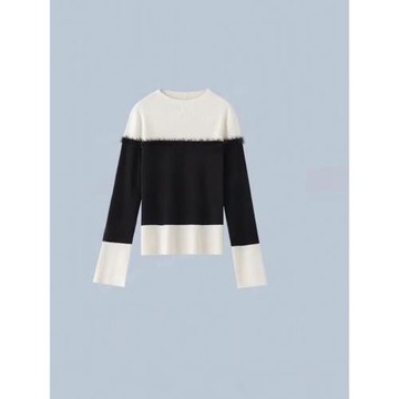 大洪旗艦店在云邊時尚高領拼接撞色針織衫女氣質女人味套頭打底衫