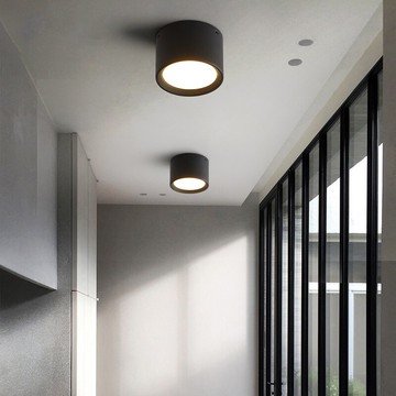 黑白灰極簡風明裝筒燈家用過道燈免開孔客廳高亮照明天花裝飾