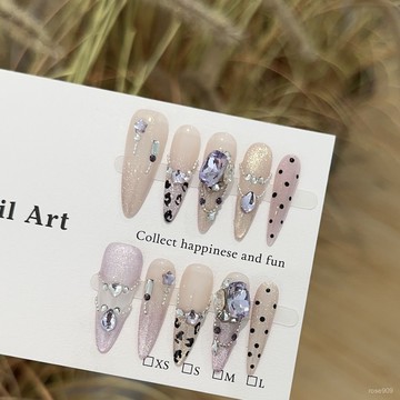 ➕最新設計款穿戴甲💅純手工穿戴甲高級感紫色貓眼長尖款高端美甲片堆鑽金色假指甲貼片長尖穿戴甲 QWPB