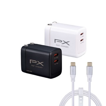PX 送Type c充電線1米 48W瓦 充電頭 氮化鎵 充電器 快充頭 蘋果 三星 iphone 手機 平板 筆電(PWC-4802W/B)
