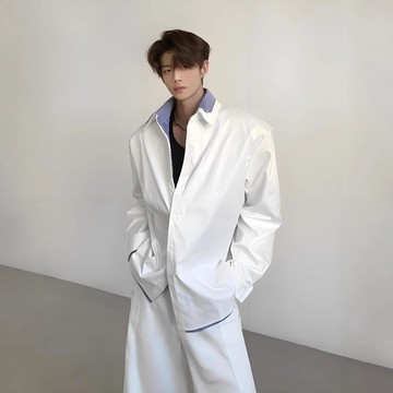 白色長袖襯衫男秋冬新款寬松痞帥慵懶風男士設計感高級感男生襯衣鑫弘-錦衣華服