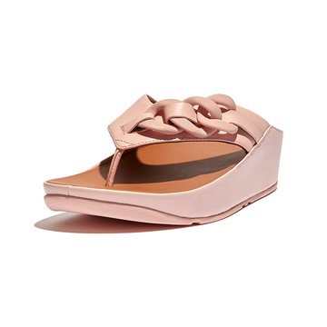 FitFlop OPALLE RUBBER-CHAIN LEATHER TOE-POST SANDALS鍊條造型夾腳涼鞋-女(玫瑰鹽)