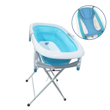 英國 JOLLY - 折疊嬰幼兒浴盆附浴盆架+沐浴網-藍