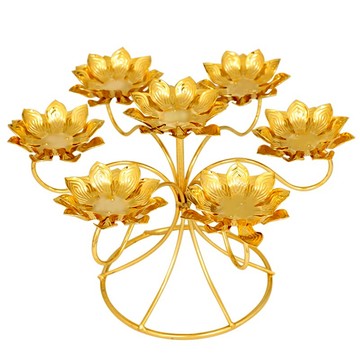 聚緣閣七星酥油燈底座雙片蓮花燈架佛燈供燈合金蠟燭臺擺件工藝品