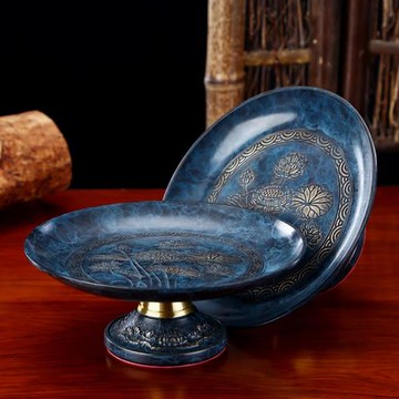 手工古藍銅供佛果盤家用供果果盤佛前供果盤蓮花水果盤供盤貢品盤
