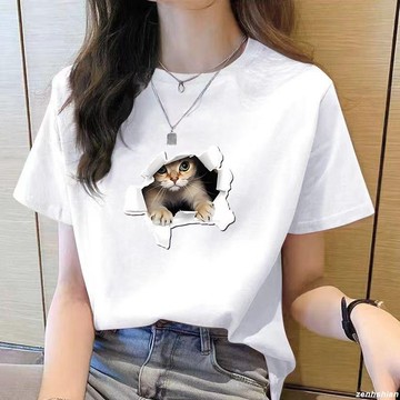 夏季上衣 大尺碼上衣 100%純棉上衣 短袖上衣 大碼女裝 短袖T恤女 卡通印花T桖 吸汗透氣不起球 寬鬆遮肚 多色可選